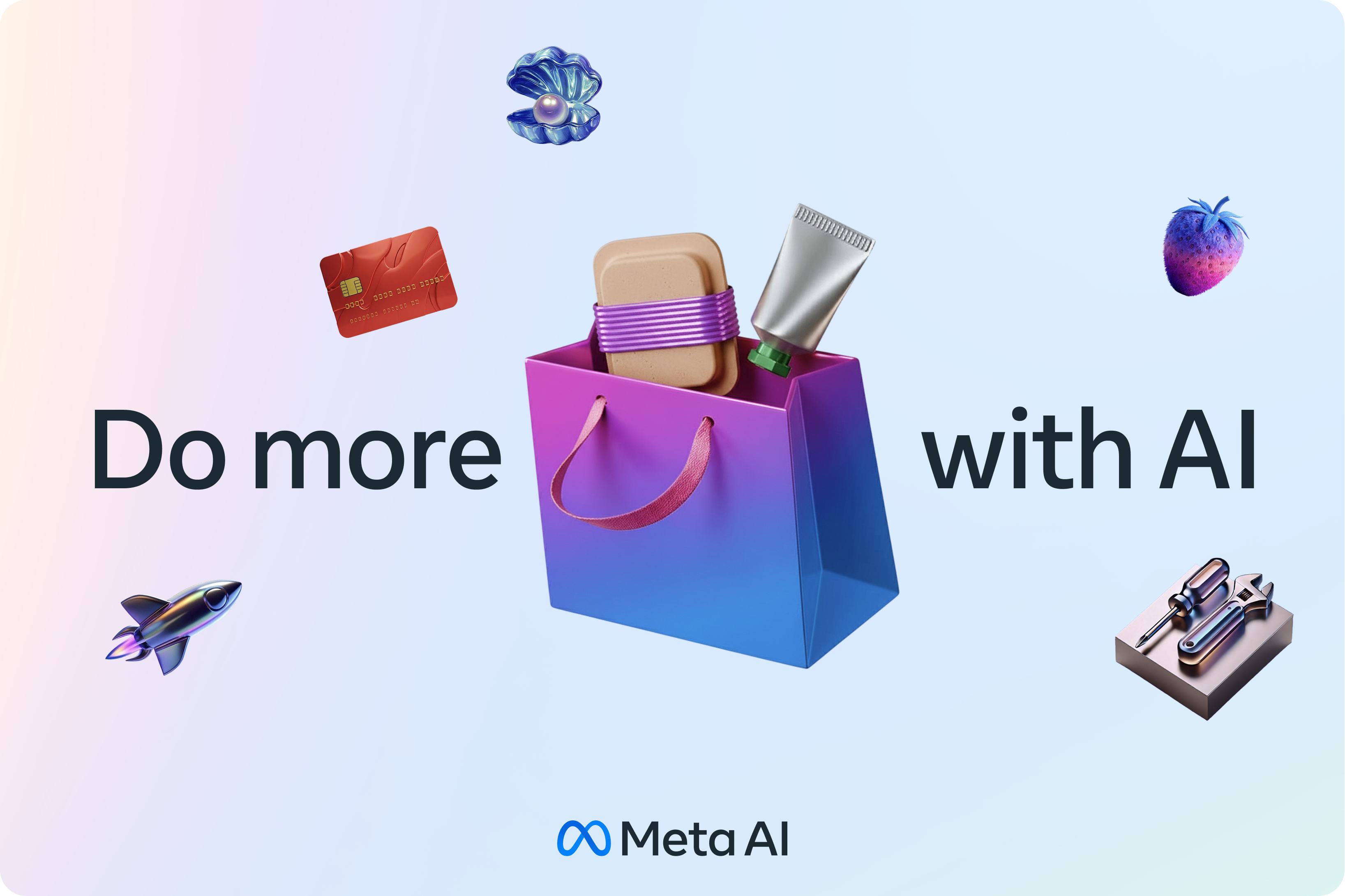 Do more with AI — Meta AI branding with 3D product icons